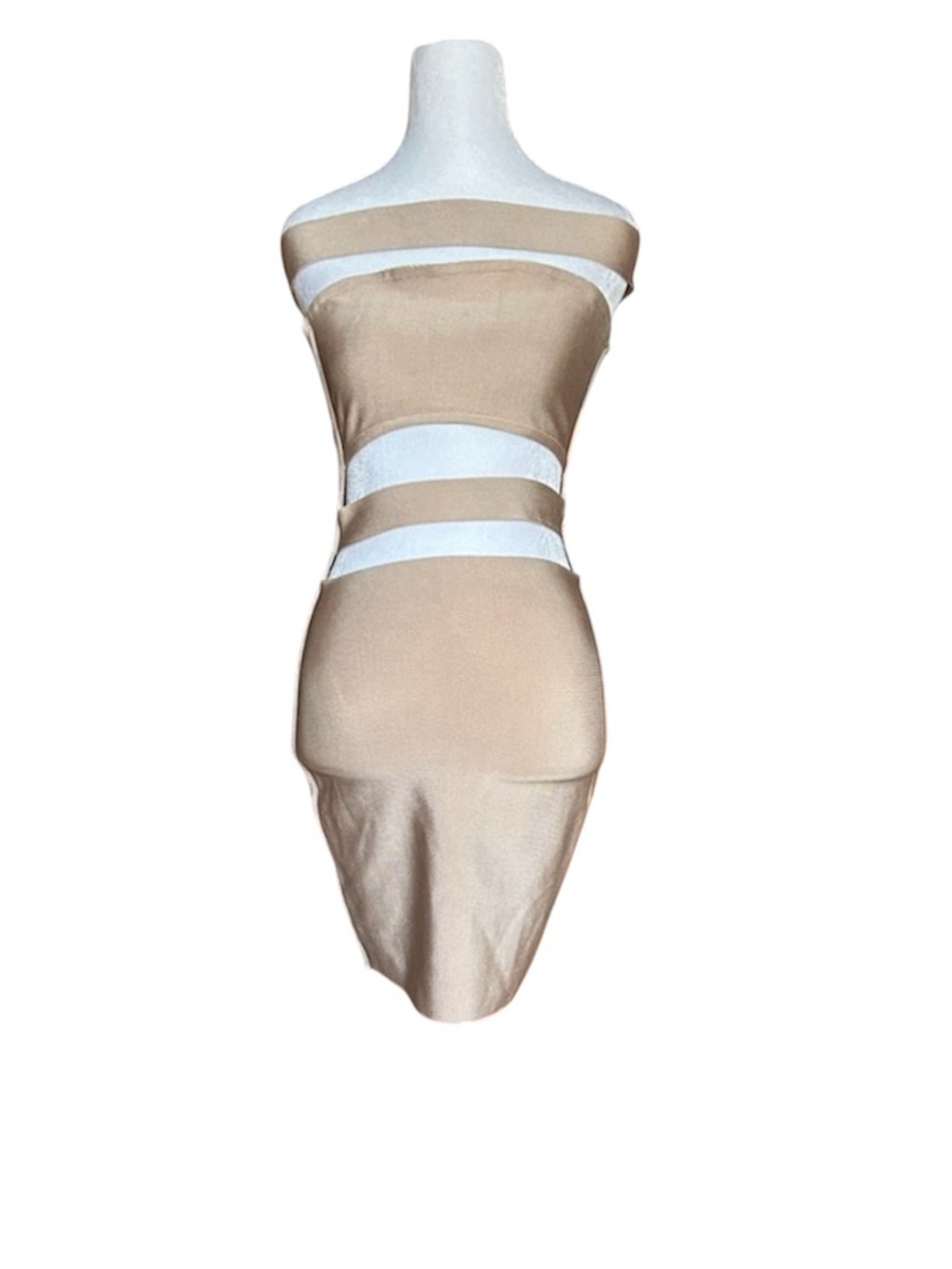 Femme Los Angeles Bandage Cut Out Mini Dress Beige Tan Off Shoulder Size Large